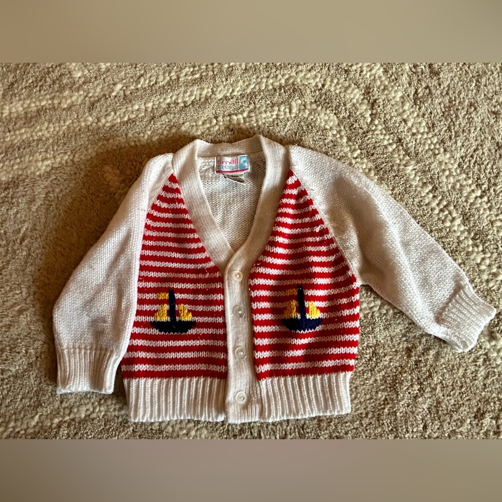Vintage baby boys nautical cardigan 6-9m